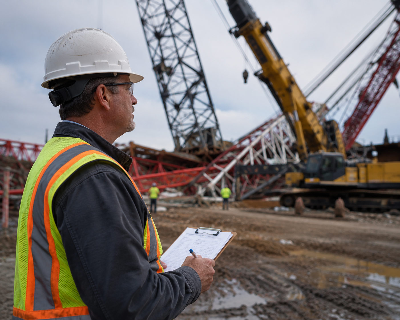 Edward Guerra crane expert witness reviewing crane operations on a construction site